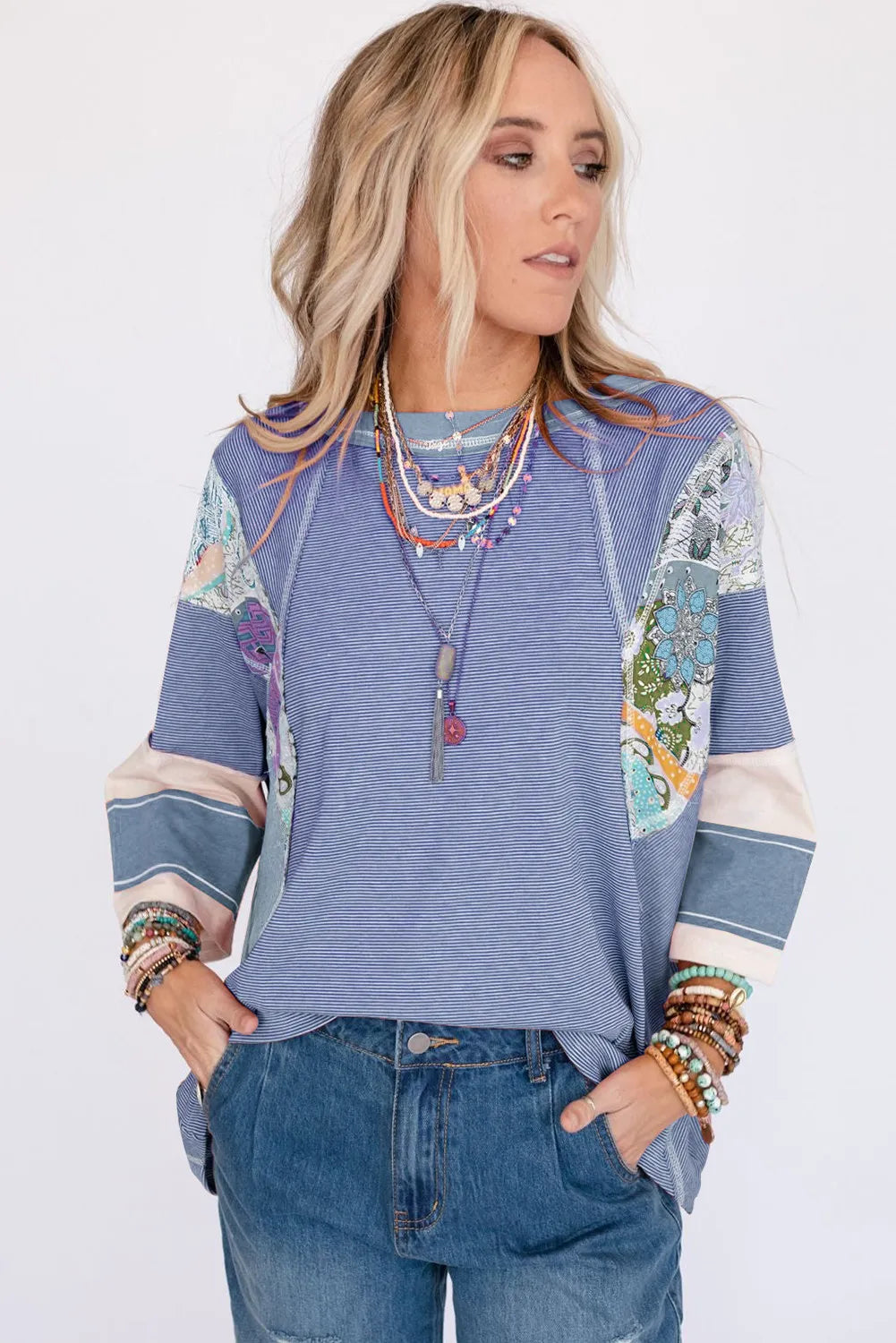 CGB Blue Patchwork Oversized Top