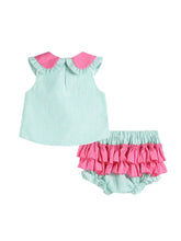 Load image into Gallery viewer, TLM Pink and Green Watermelon Top and Ruffle Bloomer Set
