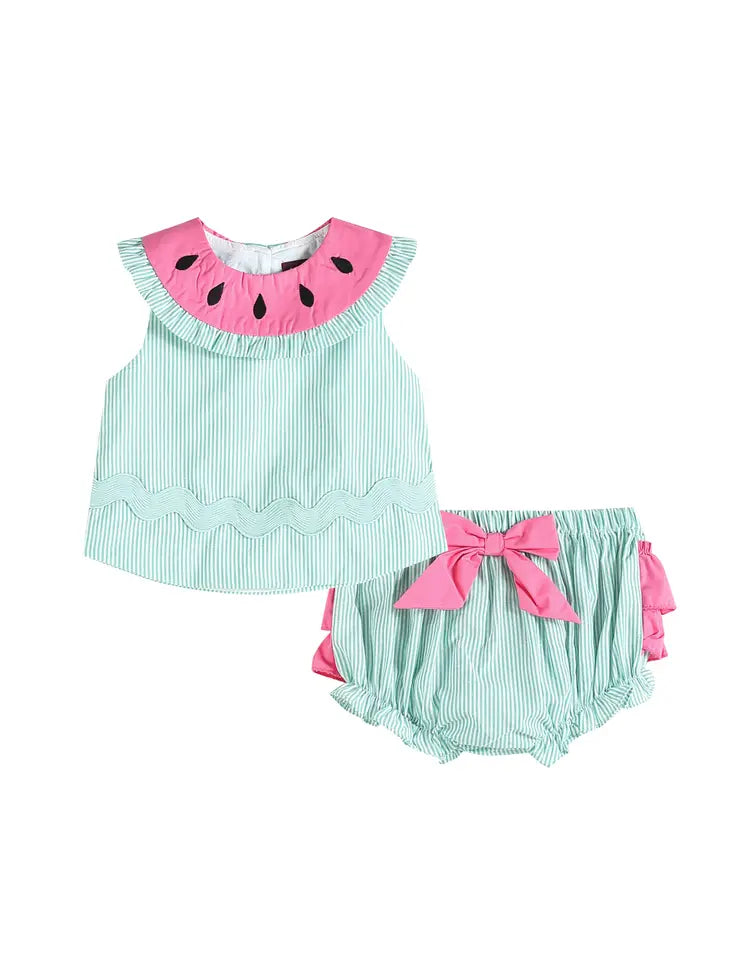 TLM Pink and Green Watermelon Top and Ruffle Bloomer Set