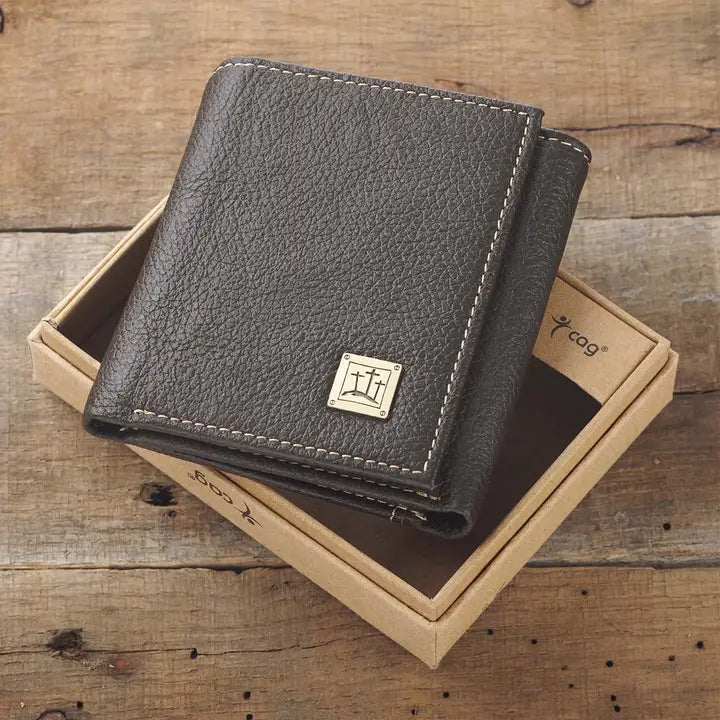 CGB Espresso Brown Full Grain Leather Trifold Wallet