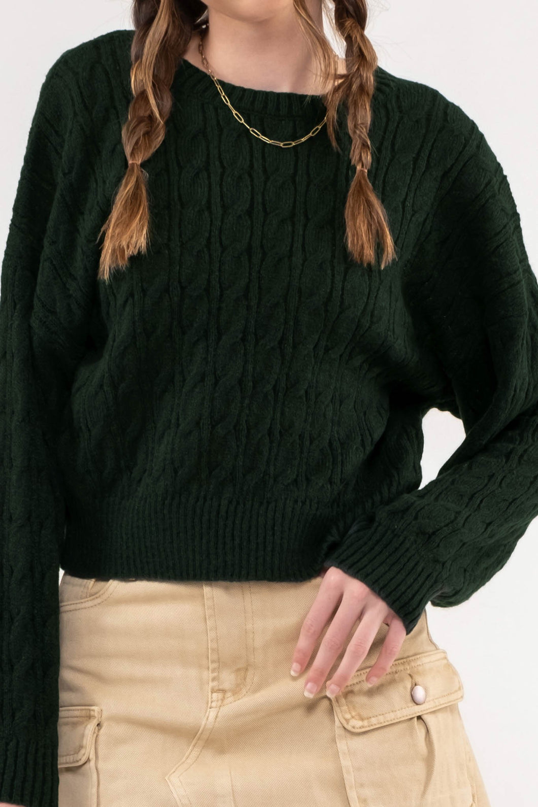 NF Hunter Green Cable Knit Sweater