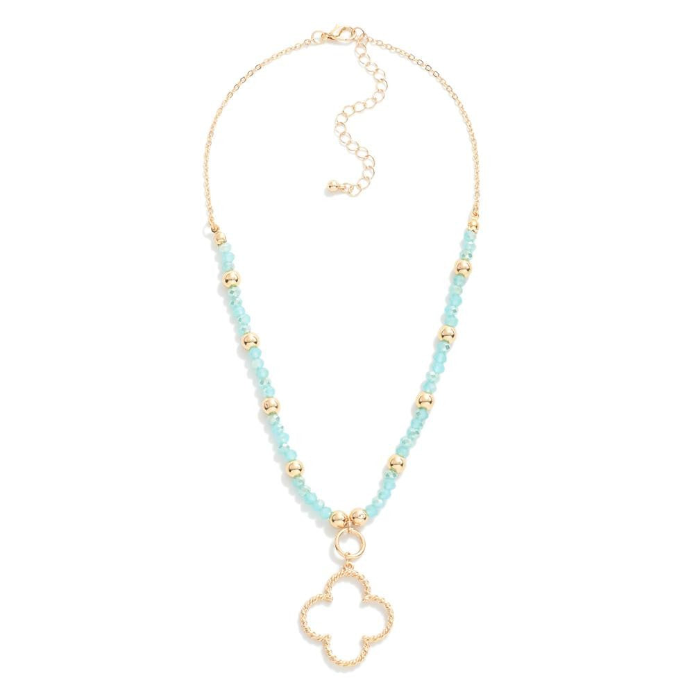 NF Faceted Beaded Necklace Featuring Clover Pendant