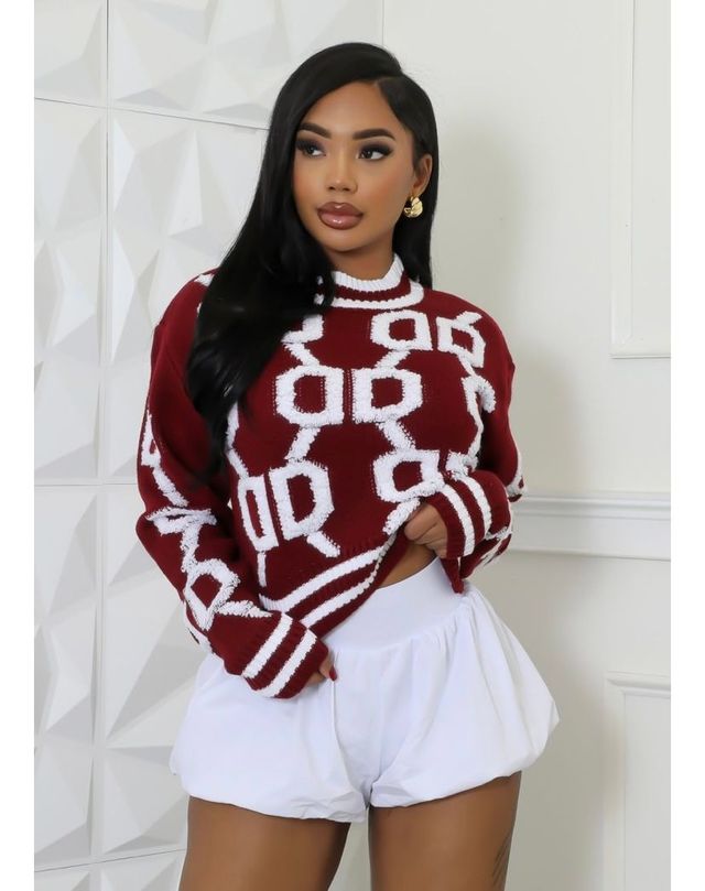 EKF Burgundy Print Sweater