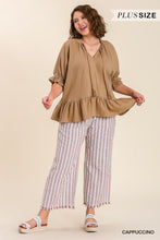 Load image into Gallery viewer, CGB Brown Linen Ruffle Top
