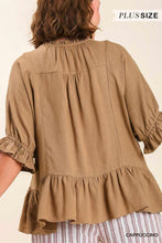 Load image into Gallery viewer, CGB Brown Linen Ruffle Top
