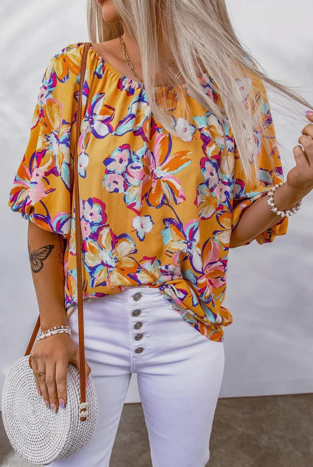 LBBB Yellow Floral Slouchy Top