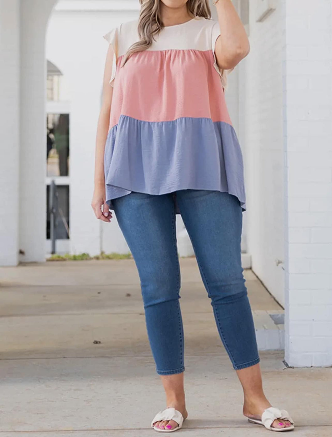 LBBB Color Block Ruffle Top