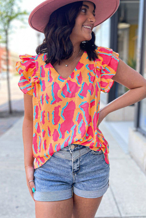 NF Orange and Pink Ruffle Top