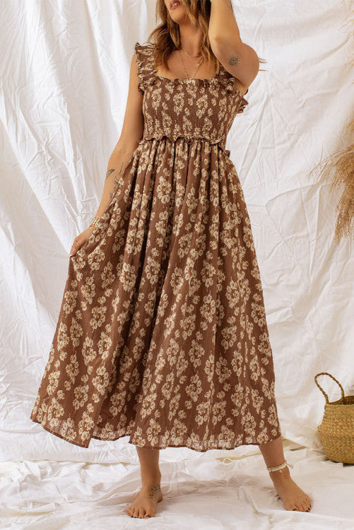 NF Brown Ruffled Maxi Dress